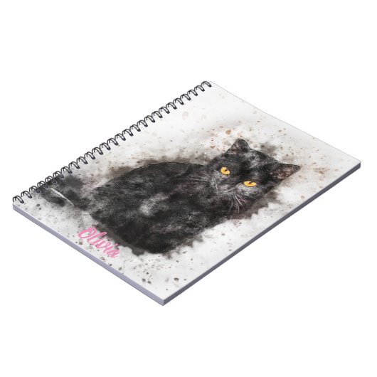 Koel zwart Afbeelding met kat Notitieboek (Linkerzijde)