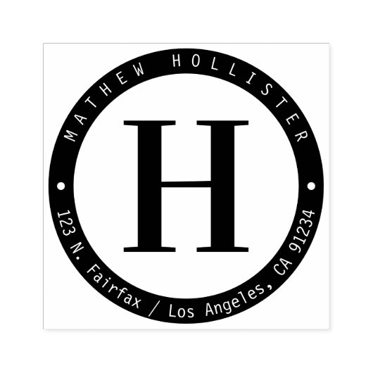 Koel zwart cirkel monogram retouradres rubberstempel (Afrduk)