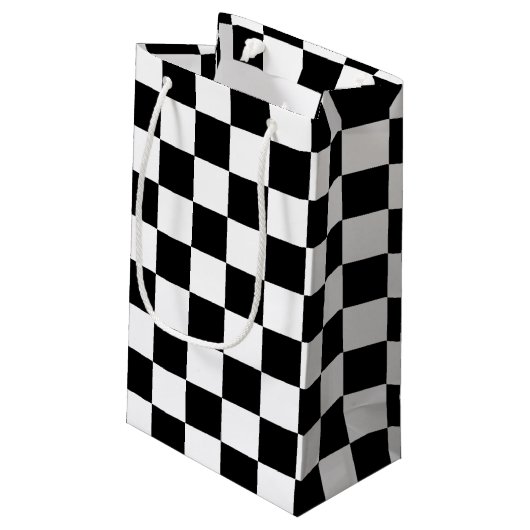 Koel zwart en wit gecheckt vlagpatroon klein cadeauzakje (Achterkant Gekanteld)