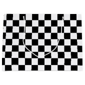 Koel zwart en wit gecheckt vlagpatroon large cadeautasje (Voorkant)