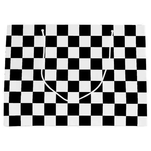 Koel zwart en wit gecheckt vlagpatroon large cadeautasje (Voorkant)
