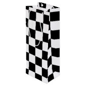Koel zwart en wit gecheckt vlagpatroon wijn cadeautas (Achterkant Gekanteld)