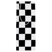 Koel zwart en wit gecheckt vlagpatroon wijn cadeautas (Achterkant)