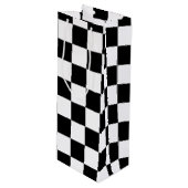 Koel zwart en wit gecheckt vlagpatroon wijn cadeautas (Voorkant Gekanteld)