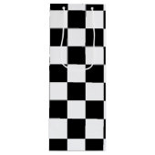 Koel zwart en wit gecheckt vlagpatroon wijn cadeautas (Voorkant)