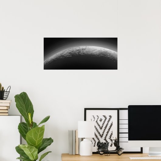 Koel zwart en wit oppervlak terrein van Pluto Poster (Thuiskantoor)