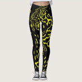 Koel Zwart Geel Abstract Dierenprint Patroon Leggings (Voorkant)