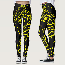Koel Zwart Geel Abstract Dierenprint Patroon Leggings