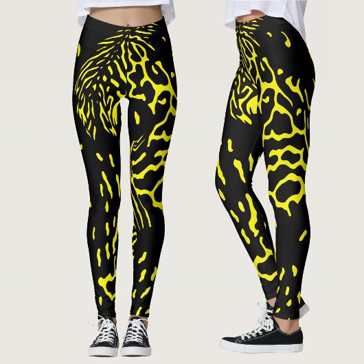 Koel Zwart Geel Abstract Dierenprint Patroon Leggings