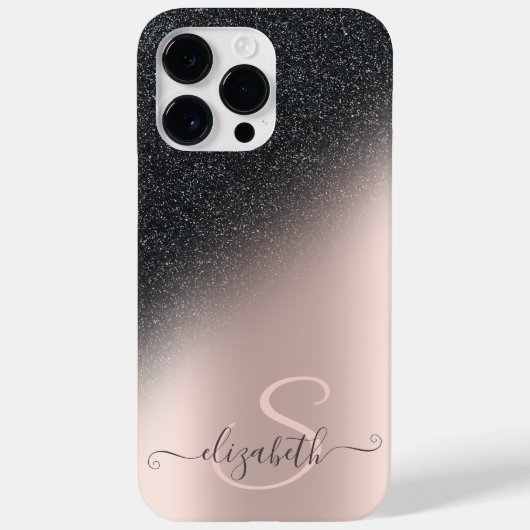 Koel zwart glinsterend ombre roze gouden monogram Case-Mate iPhone case (Achterkant)