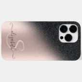 Koel zwart glinsterend ombre roze gouden monogram Case-Mate iPhone case (Achterkant (horizontaal))