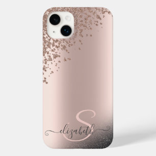 Koel Zwart Glitter Diamanten Roze Goud Monogram Case-Mate iPhone 14 Plus Hoesje