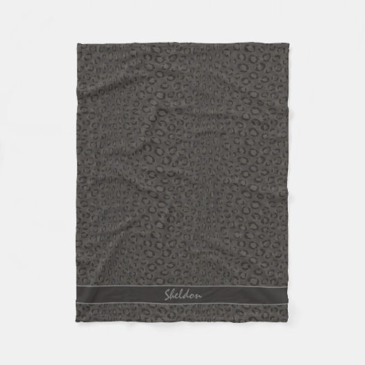 Koel zwart grijs cheetah print monogram fleece deken (Voorkant)