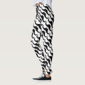 Koel zwart handlebar snor patroon op wit leggings (Links)
