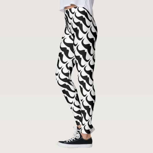 Koel zwart handlebar snor patroon op wit leggings (Links)