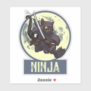 Koel zwart kat ninja cartoon vliegende trap kunstw sticker