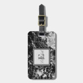 Koel zwart marmerstructuur, met monogram-personali bagagelabel (Voorkant verticaal)