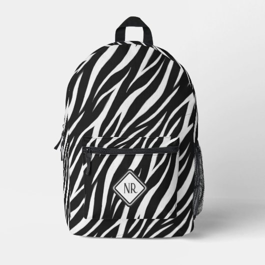Koel Zwart-wit Patroon Zebra Print Monogram Bedrukte Rugzak (Voorkant)