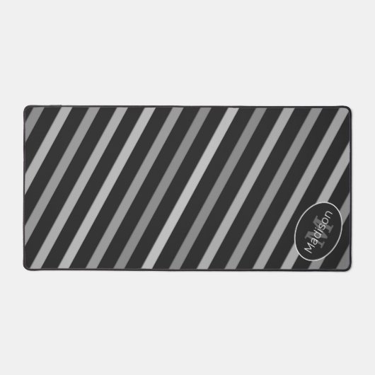 Koel zwart wit retro strepen geometrisch Monogram Bureaumat (Voorkant)