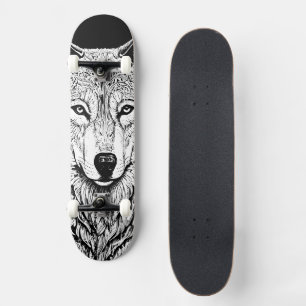 Koel zwart-wit wolfengezicht persoonlijk skateboard
