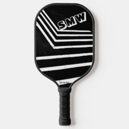 Koel zwart, witte lijnen, aangepast monogram pickleball paddle