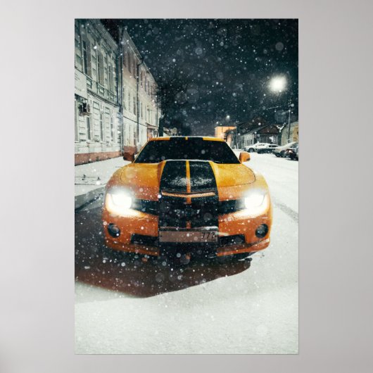 Koel zwarte gele sportauto poster (Voorkant)
