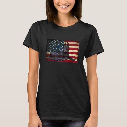 Koel zwarte herder met vlag t-shirt (Voorkant)