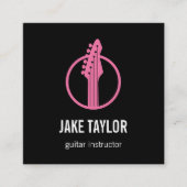 Koel zwarte & Roze gitaarinstructeur Vierkante Visitekaartje (Voorkant)