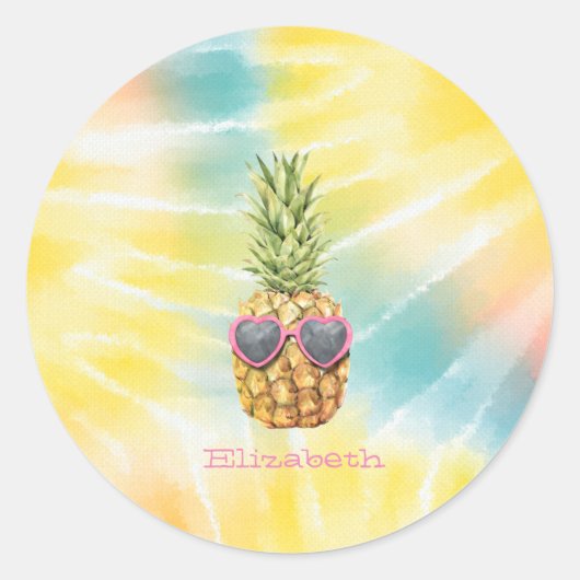 Koelanananas, Waterverf regenboogkleurige kleursto Ronde Sticker (Voorkant)