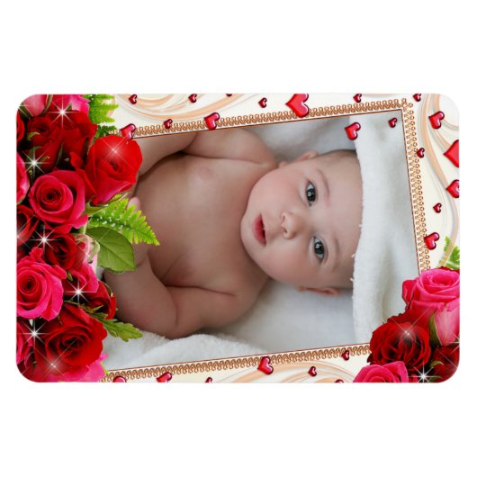Koelapparaat Magnet Uw Foto Rood Harten Rozen Magneet (Horizontaal)