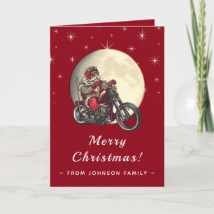 Koelbiker Santa Motorcycle Red Sparkle & Moon Fun Kaart