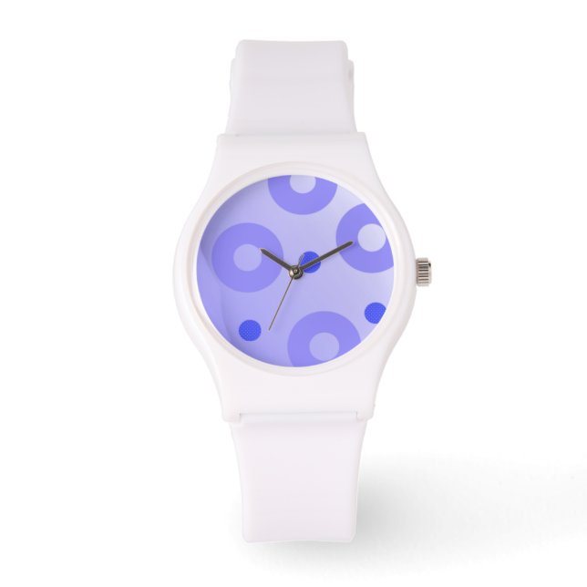 Koelblauwe Cirkels en Stippen Horloge (Voorkant)