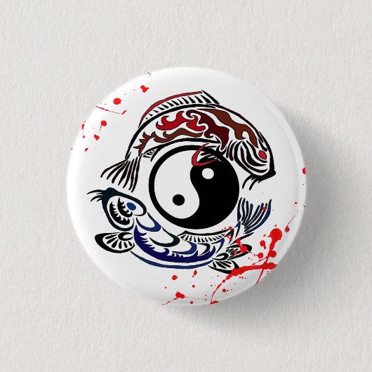 Koelbloedspatten Yin Yang Koi Fishes tattoo art Ronde Button 3,2 Cm (Voorkant)