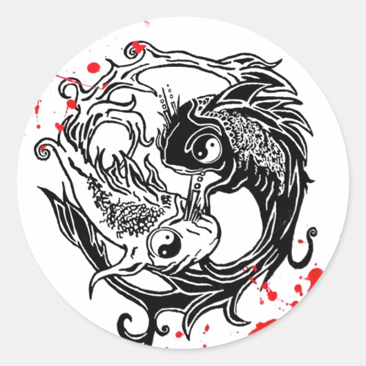 Koelbloedspatten Yin Yang Koi Fishes tattoo art Ronde Sticker (Voorkant)