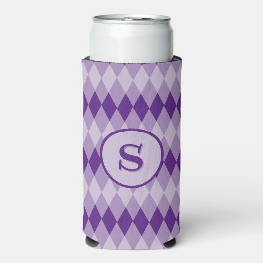 Koelbox -Argyle Patroon in Paarse met Monogram Seltzer Blikjeskoeler (Seltzer Voorkant)
