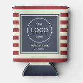 Koelbox bedrijf logo rode marineblauw gestreept blikjeskoeler (Voorkant)