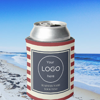 Koelbox bedrijf logo rode marineblauw gestreept blikjeskoeler