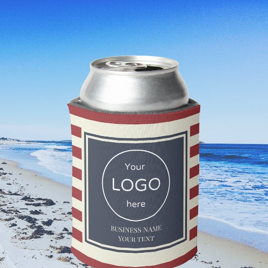 Koelbox bedrijf logo rode marineblauw gestreept blikjeskoeler