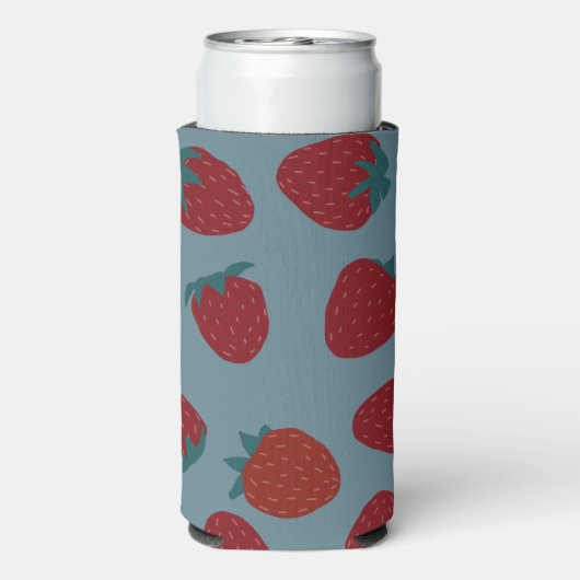 Koelbox met aardbeien op turquoise seltzer blikjeskoeler (Seltzer Achterkant)