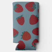 Koelbox met aardbeien op turquoise seltzer blikjeskoeler (Achterkant)
