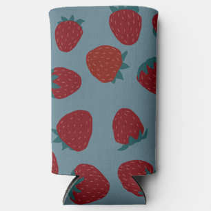 Koelbox met aardbeien op turquoise seltzer blikjeskoeler