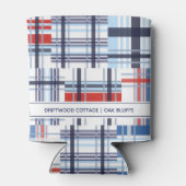 Koelbox met rode, witte en blauwe Madras met tekst Blikjeskoeler (Achterkant)