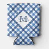 Koelbox van de diamantmonogram van Blue gingham Blikjeskoeler (Voorkant)