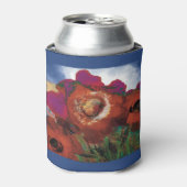 Koelbox versierd met klaprozen In blauw Blikjeskoeler (Blikje Voorkant)