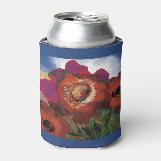 Koelbox versierd met klaprozen In blauw Blikjeskoeler (Blikje Voorkant)