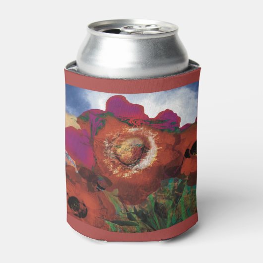 Koelbox versierd met klaprozen In rood Blikjeskoeler (Blikje Voorkant)