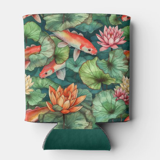 Koelbox waterverf Koi en Water Lilies Blikjeskoeler (Achterkant)