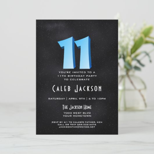 Koele 3D op Black 11e verjaardagsfeestje uitnodigi Kaart (Staand voorkant)