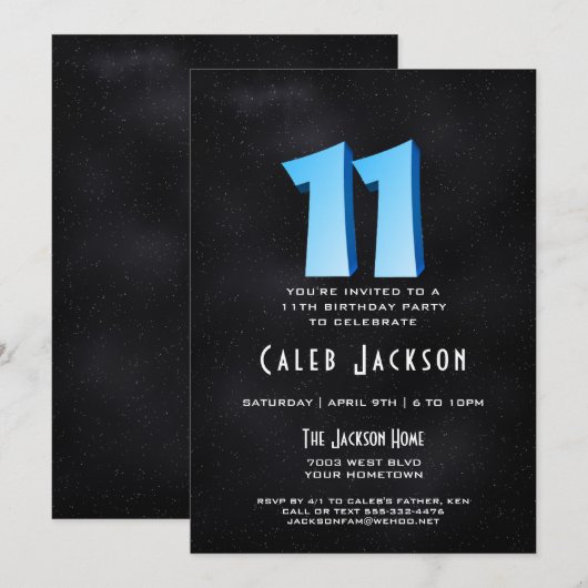 Koele 3D op Black 11e verjaardagsfeestje uitnodigi Kaart (Voorkant / Achterkant)