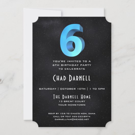 Koele 3D op Black 6e verjaardag Uitnodiging (Voorkant)